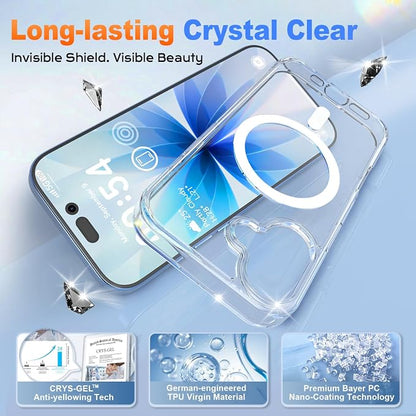 MOCCA Magnetic for iPhone 17 Case Clear,（Anti-Yellowing）(Compatible with Magsafe) 16FT Military Grade Protection Anti-Fingerprint Slim Shockproof Protective Transparent Phone Cover 6.3", Clear
