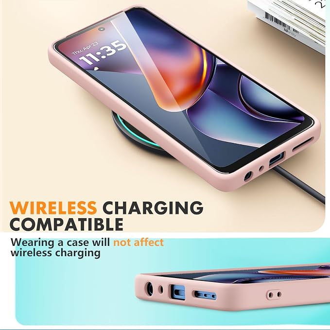for Motorola Moto G 2025 Case, 2 Pack Tempered Glass Screen Protectors, Soft TPU Liquid Silicone Shockproof Gel Case-Pink
