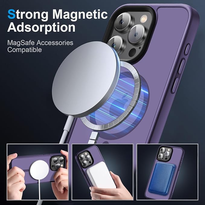 Strong Magnetic for iPhone 16 Pro Max case [10Ft Military-Grade Protection] Compatible with fit MagSafe Shockproof Slim Thin Cover case for iPhone 16 Pro Max 6.9 inch, Purple