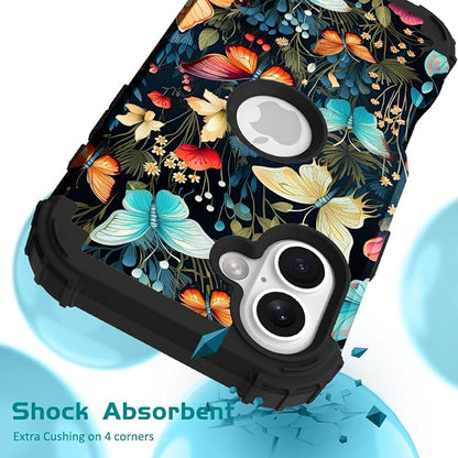 Hocase for iPhone 17 Case 6.3", Heavy Duty Shockproof Protection Soft Silicone Rubber+Hard Plastic Bumpers Hybrid Protective Case for iPhone 17 2025 - Joyful Butterfly