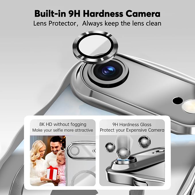 Misscase for iPhone Air Case with Privacy Screen Protector,Compatible with MagSafe,Cute Wave Frame Anti-Scratch Case with Camera Lens Protector Plating Bling Case for iPhone 17 Air Silver