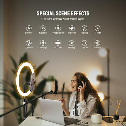 NEEWER 12" 24W Power LED Ring Light with Tripod Stand, Bi Color 2900-7000K, USB C PD Input, CRI97+ 1810lux/0.5m Compatible with iPhone Makeup Studio Streaming Selfie Video Recording, RH12B K2