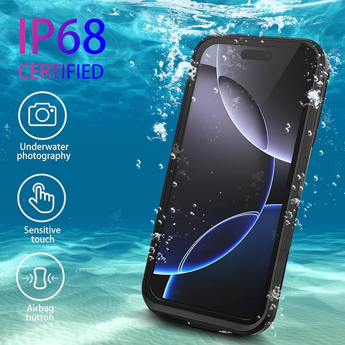 BYWINEAR Waterproof Phone Case,Universal Self-Check Function Pouch Dry Bag,Underwater Photo & Video Protective Housing,Pool Beach Travel Essentials Snorkeling Case (Black, 6.7 inches)