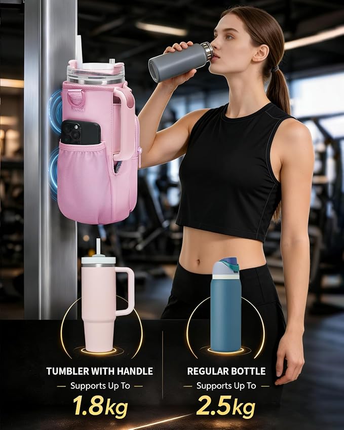 sportsnew Magnetic Gym Bag for Women Men, Water Bottle Carrier Holder with Strap & Phone Pockets for 40oz Tumbler with Handle, 4 Built-in Magnets Small Gym Bag for Sports, Workout, Fitness, Walking