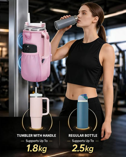 sportsnew Magnetic Gym Bag for Women Men, Water Bottle Carrier Holder with Strap & Phone Pockets for 40oz Tumbler with Handle, 4 Built-in Magnets Small Gym Bag for Sports, Workout, Fitness, Walking