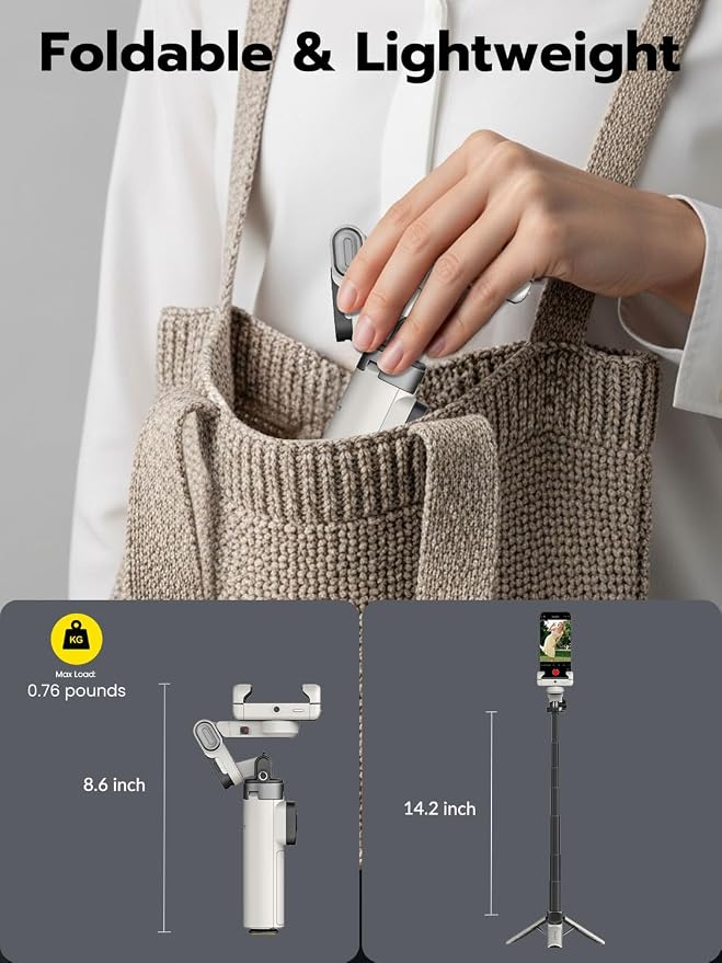 AOCHUAN Gimbal Stabilizer for iPhone, 4 in 1 Phone Gimbal w/360° Rotation for Andriod Sefie Stick Tripod w/Auto Face Tracking and Wireless Remote for TikTok -M3 Promini White
