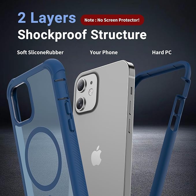 jaroco Magnetic for iPhone 12/12 Pro Case, [Compatible with MagSafe][Military Grade Drop Protection][Heavy Duty Protection][Non-Slip][Shockproof] 2-Layer Durable Bumper Phone Case 6.1''-Deep Blue
