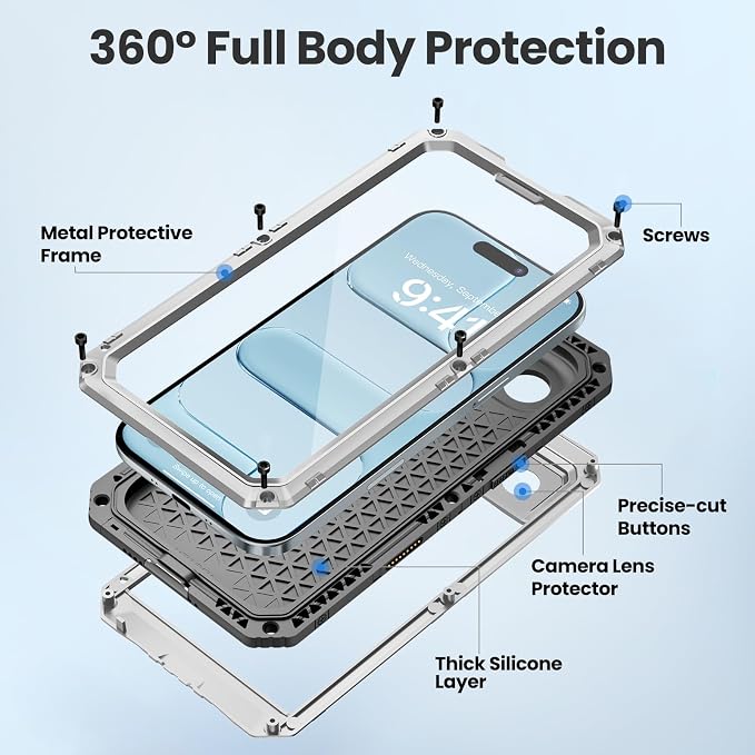 Mitywah Waterproof Case for iPhone Air, Military Grade Rugged Metal Case with Built-in Screen Protector, Heavy Duty Full Body Shockproof Protective Cover for 17 Air 6.5 inch, Silver