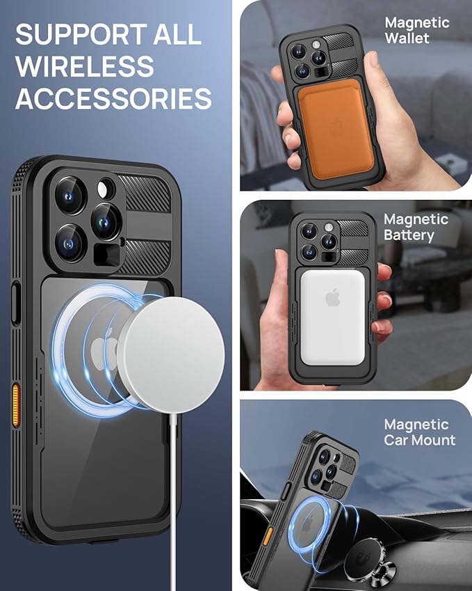 Lanhiem Magnetic for iPhone 16 Pro Max Case, Built-in Privacy Screen Protector, IP68 Waterproof Dustproof Case, Compatible with MagSafe, Anti-Spy Full Body Phone Case for iPhone 16 Pro Max 6.9", Black