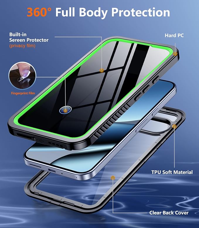 Temdan for Google Pixel 10 Pro XL Case Waterproof,Built-in Lens & Screen Protector[Full Body Shockproof][Military Dropproof][Dustproof][IP68 Underwater] for Pixel 10 Pro XL 6.8”-Green/Clear