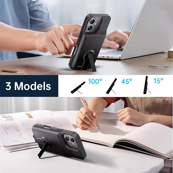GIN FOXI for iPhone 17 Battery Case, Rechargeable Case Charger with Stand 8500mAh Fast Charging Ultra-Slim Lightweight Powerful Battery Pack Anti-Fall TPU Juice Box for iPhone 17 (6.3") Black