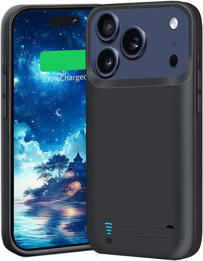 Battery Case for iPhone 17 Pro, 5000mAh Rechargeable Extended Battery Charging/Charger Case, Add 100% Extra Juice (6.3 Inches) Black