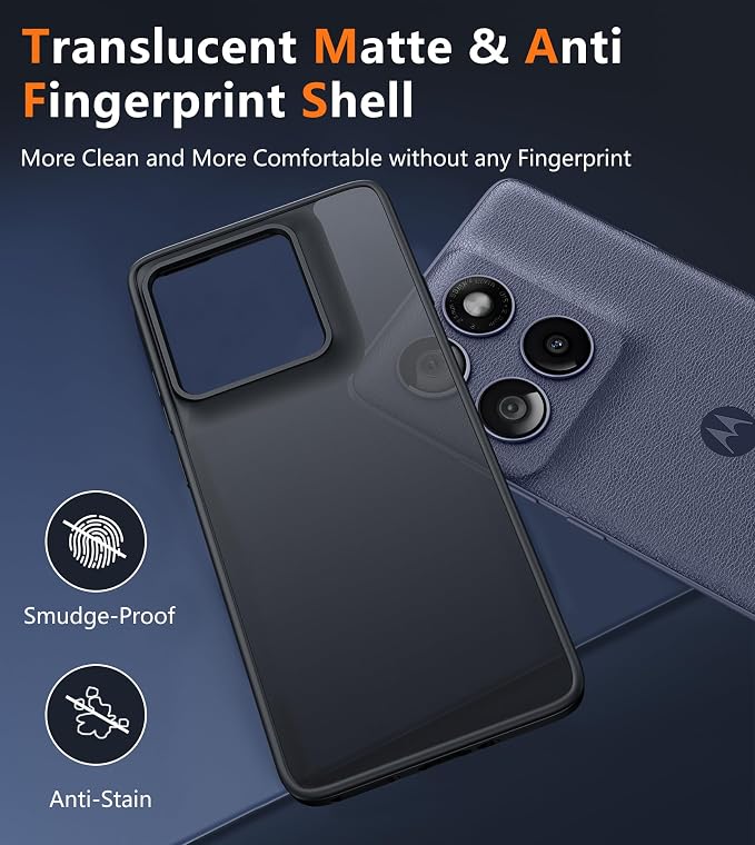 FNTCASE for Motorola Edge-2025 Translucent Case: Matte Textured Military Grade Drop Protection Cell Phone Cover - Slim Rugged Durable Shockproof Protective Bumper Phonecase(6.6 inch/Black)