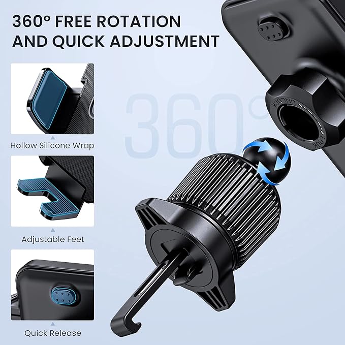 Car Vent Phone Mount for Car [Military-Grade Hook Clip] Phone Stand for Car [Thick Cases Friendly] Air Vent Clip Cell Phone Holder for Smartphone, iPhone, Automobile Cradles Universal