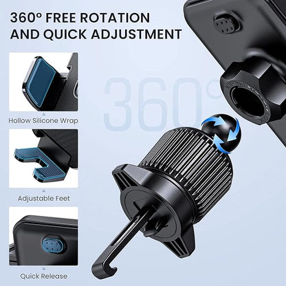 Car Vent Phone Mount for Car [Military-Grade Hook Clip] Phone Stand for Car [Thick Cases Friendly] Air Vent Clip Cell Phone Holder for Smartphone, iPhone, Automobile Cradles Universal