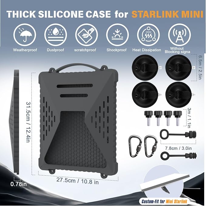 ACOVE Suction Car Cup Mount for Starlink-Mini,2-in-1 Satellite Dish Mounts Protective Silicone Case & Strong Suction Cup Stable Satellite Signal with Hook & Handle for Car Window/RVs/Road Trips,Gery
