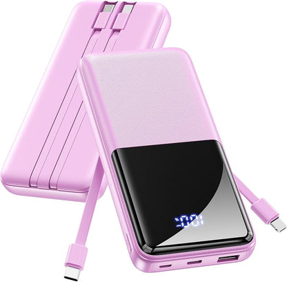 CFIAI Portable Charger Power Bank, 50% Larger Capacity 15000mAh Battery Pack with Built in Cable, 22.5W Fast Charging Travel Camping Essential for iPhone 17 16 Pro iPad Samsung S26 Google, Lavender