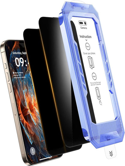 2-Pack for iPhone 15/16 Plus Privacy Screen Protector,Easy to Install,Anti-spy,Auto-Dust Removal,Military Grade Protection, Bubble-Free,Full Coverage,Case Friendly,9H+ Tempered Glass