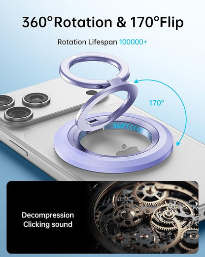SYNCWIRE for MagSafe Ring Phone Holder, 360° Rotation Magnetic Cell Phone Grip Dual-Sided Magnets Phone Ring Kickstand Compatible with iPhone 17 16 15 14 13 12 Pro Max MagSafe, Android, Samsung etc.