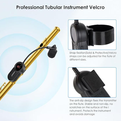 Lococo UHF Wireless Flute Microphone System: Wind Music Instruments Microphone Receiver and Transmitter, 160ft Range with Digital Screen, for Flute, Piccolo, Clarinet