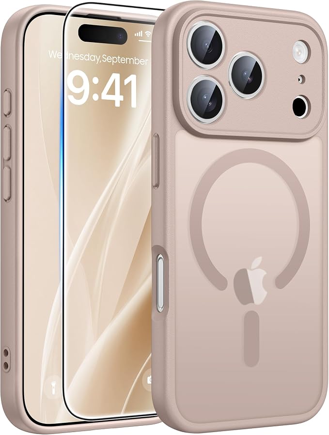 FNTCASE for iPhone 17 Pro Max Case: [Compatible with Magsafe] Translucent Matte Cases with [Full Camera Protection] [Screen Protector] Military Grade Shockproof Protective Phone Cover - Desert Gold