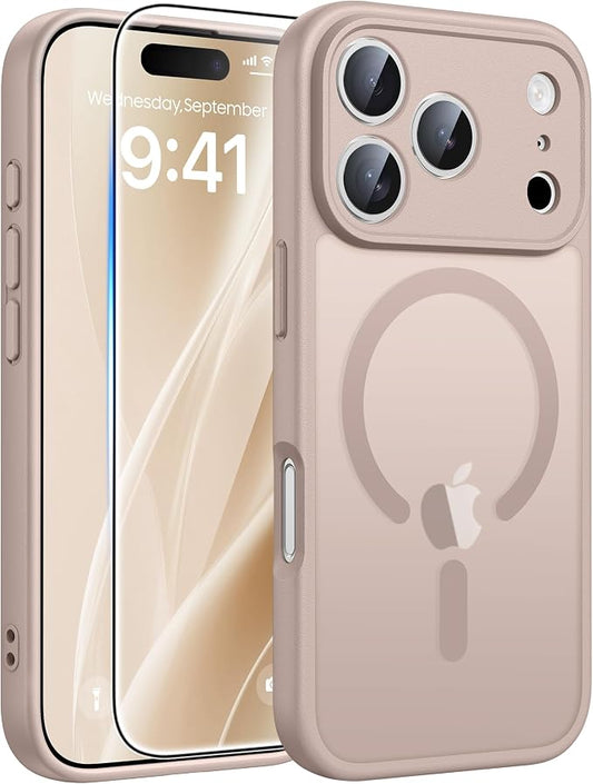 FNTCASE for iPhone 17 Pro Max Case: [Compatible with Magsafe] Translucent Matte Cases with [Full Camera Protection] [Screen Protector] Military Grade Shockproof Protective Phone Cover - Desert Gold