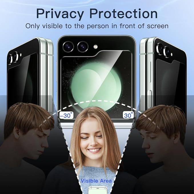 JETech Front Privacy Screen Protector for Samsung Galaxy Z Flip 5, 2-Pack | Anti-Spy 9H Tempered Glass, Easy Installation Tool, Case-Friendly