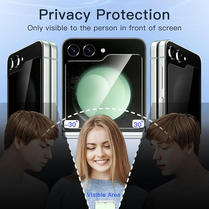 JETech Front Privacy Screen Protector for Samsung Galaxy Z Flip 5, 2-Pack | Anti-Spy 9H Tempered Glass, Easy Installation Tool, Case-Friendly
