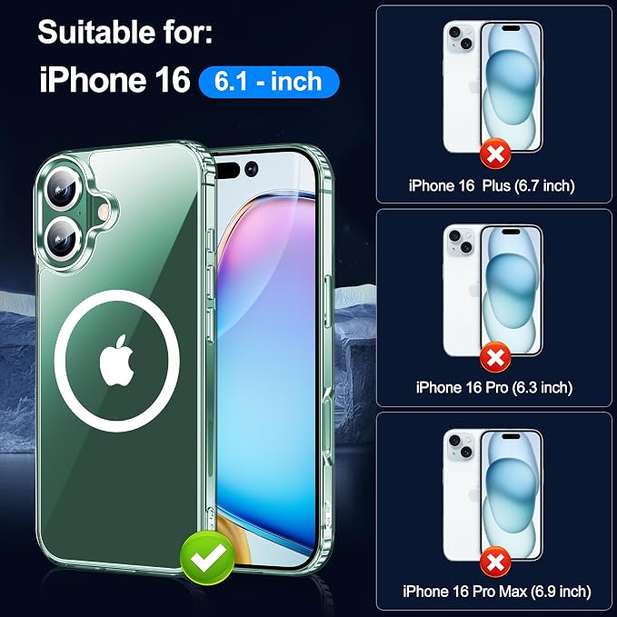 xiwxi for iPhone 16 Case, [Compatible with Magsafe], with Screen Protector+Camera Protector, [Military-Grade Drop Protection], Anti-Yellowing Magnetic Phone Case-Clear