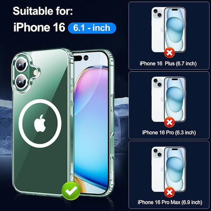 xiwxi for iPhone 16 Case, [Compatible with Magsafe], with Screen Protector+Camera Protector, [Military-Grade Drop Protection], Anti-Yellowing Magnetic Phone Case-Clear