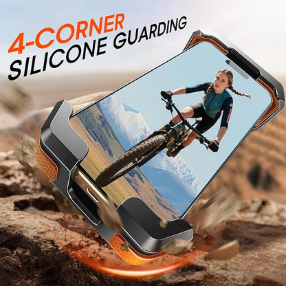 Mountain Bike Phone Mount: Heavy-Duty Anti-Shake Lock Holder – One-Hand Quick Release Cradle with Silicone Corners for MTB Trail Cyclists & Off-Road Riders – Fits iPhone Android 4.7-7in