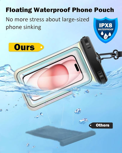 Waterproof Phone Pouch Floating, IPX8 Waterproof Phone Case for iPhone 16 15 14 13 ProMax Galaxy S25 S24 S23, Up to 7.0 Inch, with Adjustable Lanyard, Travel Beach Cruise Kayak Essentials