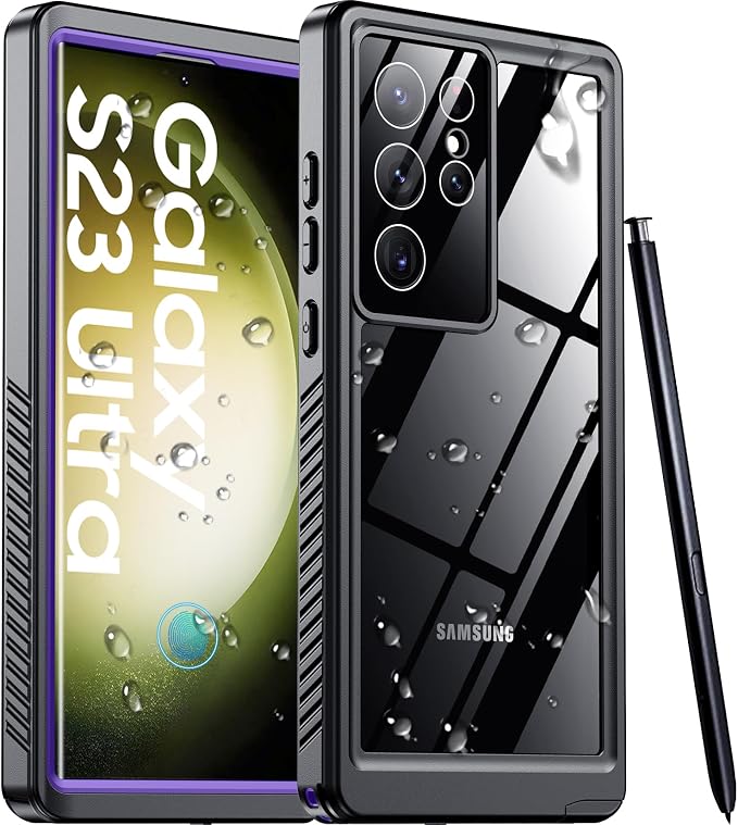 Temdan for Samsung Galaxy S23 Ultra Case Waterproof with Built-in Screen Protector 360 Full Body Shockproof Dustproof for Samsung S23 Ultra 5G Phone Case Heavy Duty Protective Purple