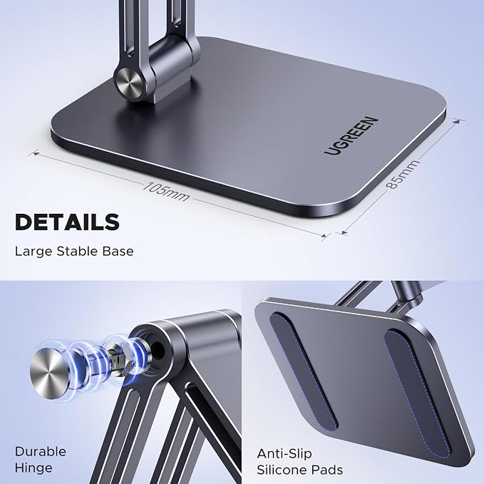 UGREEN Magnetic Phone Stand Compatible with MagSafe Holder for Desk Ergonomic Design Adjustable, Aluminum Cell Phone Stand Compatible for iPhone 17 Air 16 15 14 13 12 Pro Max and MagSafe Case, Grey