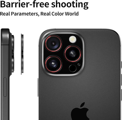 Ultra-Slim Aluminum Alloy Lens Cover for iPhone 14-16 pro - Metal Camera Bumper Frame Only -Scratch Resistant, Easy Installation, Black-red