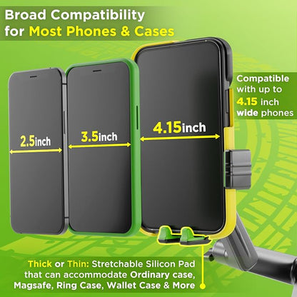 Cell Phone Mount for Truck Phone Holder for Truck Drivers - Heavy Duty Suction Cup + Dashboard Pad, iPhone Holder for Dashboard Window 16.9 inch Long, for iPhone & Samsung, Big Rig Trucker, Green