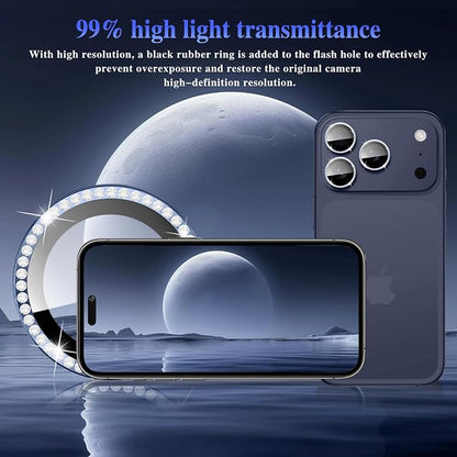 ShinKin Camera Lens Protector for iPhone 17 Pro/iPhone 17 Pro Max, Glitter Camera Cover, 9H Tempered Glass Individual Metal Ring Camera Protector for iPhone 17 Pro/17 Pro Max (Diamond - Blue)