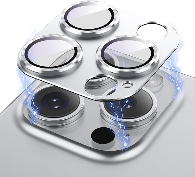 AFARER 2025 Camera Lens Protector for iPhone 15 Pro/ 15 Pro Max, Upgraded 3D Metal Anti-Scratch Camera Cover with 9H Tempered Glass Screen Protector, Lens Protector Strong Adsorption -Silver