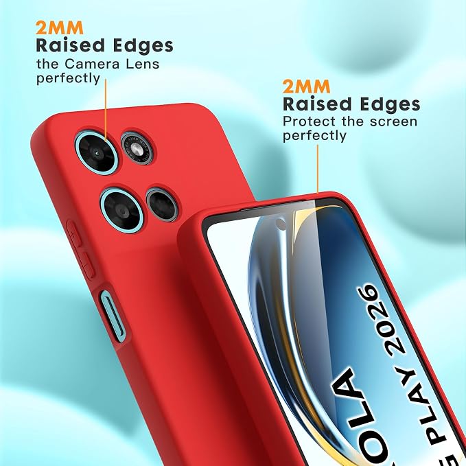 for Motorola Moto G 2026/G Play 2026 Case, 2 Pack Tempered Glass Screen Protectors, Soft TPU Liquid Silicone Shockproof Gel Cover-Red