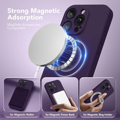 Magnetic for iPhone 14 Pro Case, Compatible with MagSafe, [Full Camera Protection][Screen Protector] Silicone Shockproof Protective Phone Case for iPhone 14 Pro 6.1", Deep Purple