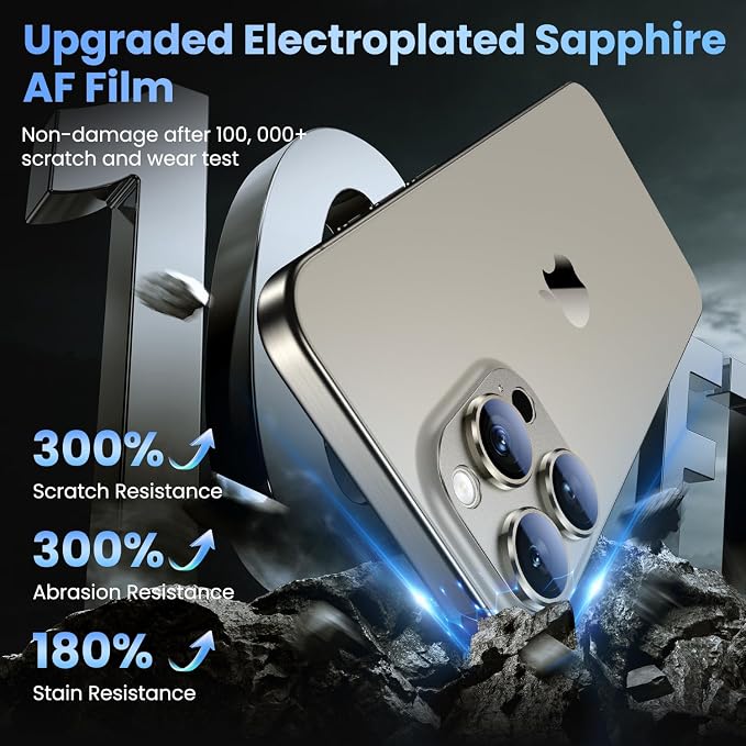 Uyiton Compatible with iPhone 16 Pro/iPhone 16 Pro Max Camera Lens Protector - [Not Easy to Break][Strong Adsorption][Case-Friendly] Metal Tempered Glass Rear Camera Screen Cover - Natural Titanium