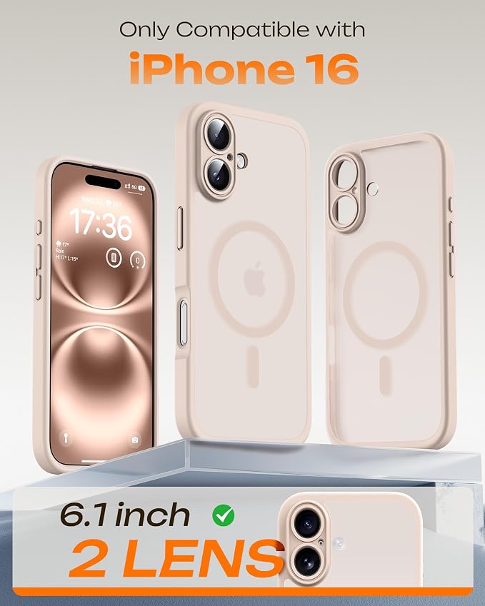 TOCOL for Phone 16 Case, Compatible with Magsafe Charger, Full Camera Protection, Drop Protection, Translucent Matte Phone Case for iPhone 16 6.1 inch (Desert)