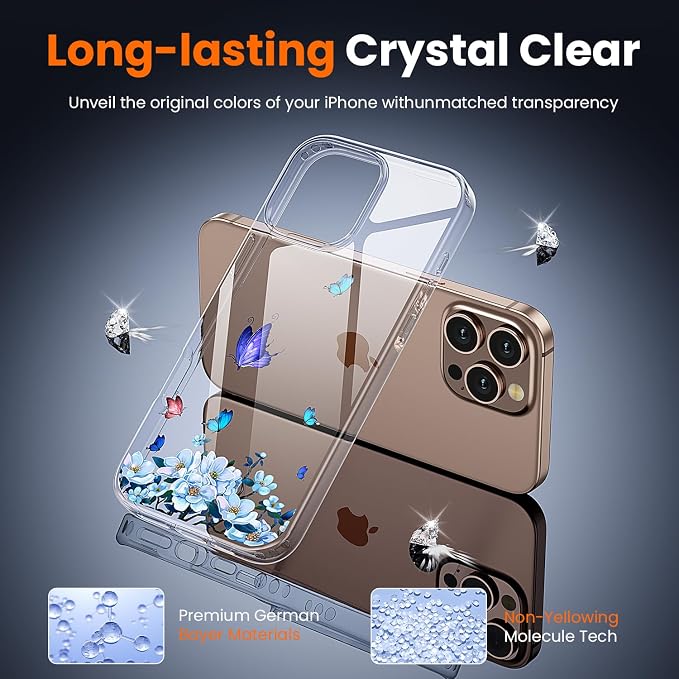 3 in 1 for iPhone 16 Pro Case Clear, Screen Protector *1 & Camera Lens Protector*1, Print Shockproof for iPhone 16 Pro Phone Case 6.3 inch Floral