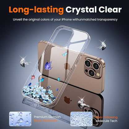 3 in 1 for iPhone 16 Pro Case Clear, Screen Protector *1 & Camera Lens Protector*1, Print Shockproof for iPhone 16 Pro Phone Case 6.3 inch Floral