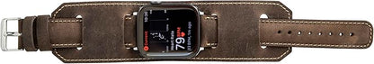 HARDISTON Cuff Watch Band Compatible with Apple 42mm for men & women, Handmade Genuine Leather, Compatible with iWatch Series 11 10 9 8 7 6 5 4 3 2 1 SE Ultra, Wrist Bracelet Band, Medium/Band-Mocha