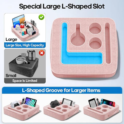 Couch Cup Holder Tray, Couch Caddy for Drink, Snack, Phone, Remote, Ipad, Game Controller, Large-Size Sofa Cup Holder for Bed, Sofa, Car, Desk, Pink