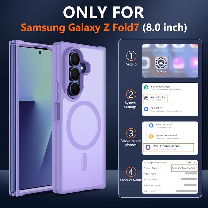 Pilaru for Samsung Galaxy Z Fold 7 case [Compatible with Magsafe] Translucent Matte Magnetic Phone Case,Slim Thin Duty Shockproof Protection Z Fold 7 Cover -Light Purple