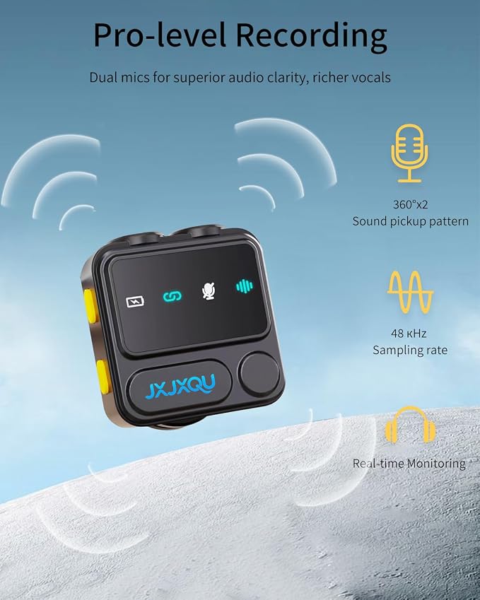 Wireless Lavalier Microphone for iPhone:JXJXQU Mic with Smart Noise Reduction, Reverb Effect, 30H+ Battery Life - Ideal for Video Recording/Podcasting/Streaming - Suitable for Vloggers and Streamers
