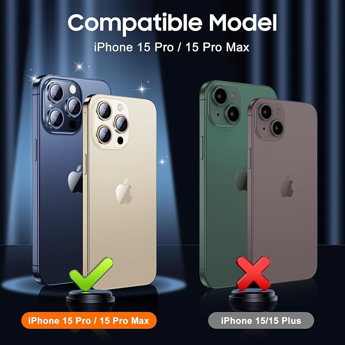 UniqueMe Compatible for 3 Pack iPhone 15 Pro/iPhone 15 Pro Max Camera Lens Protector, [Drop Protection] [Case Friendly] 9H Tempered Glass Camera Cover Screen [2023 New Version]- Gold