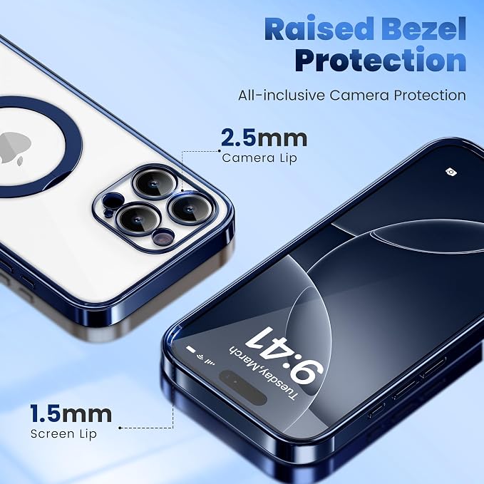 GolbinBox for iPhone 16 Pro Max Case with 360° Spin Magnetic Stand,[Compatible with Magsafe] [Military Protection][Built-in Ring Holder] Camera Control Phone Case for 16 Pro Max,Dark Blue/Clear